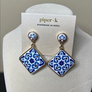 Piper K | Bold Boho Tile Inspired Dangle Earrings 💙